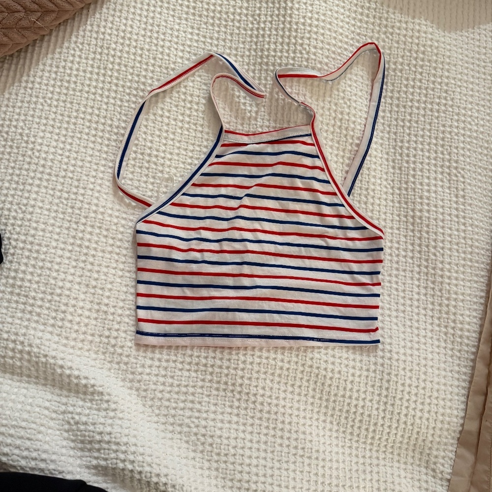 Red white and blue striped halter crop top